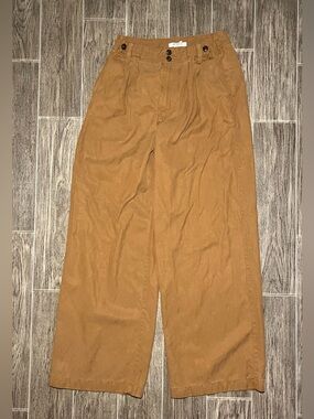 Madewell The Harlow Wide Leg Pant Size 0 High Rise Brown Linen Blend